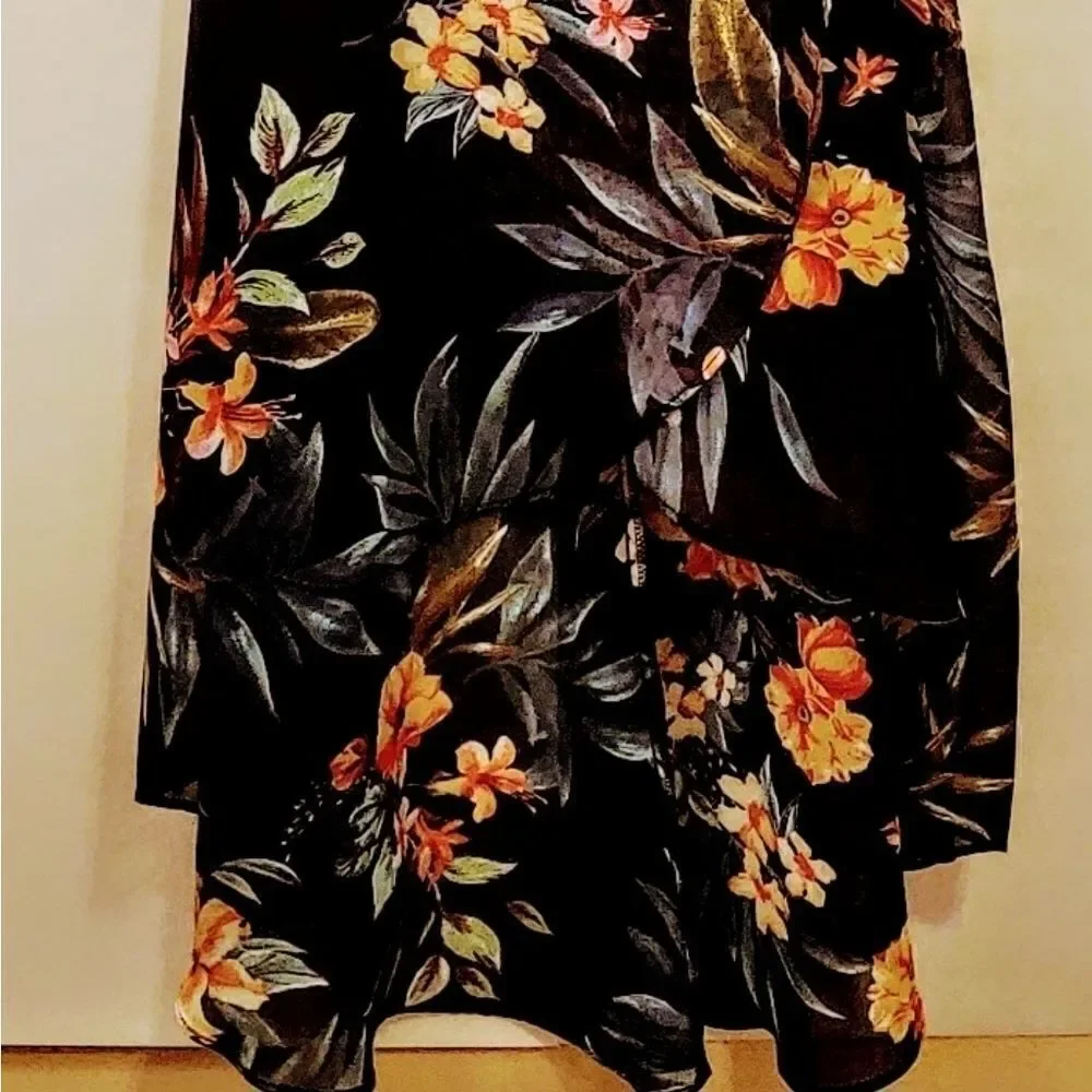 Black Floral Dress Midi Length